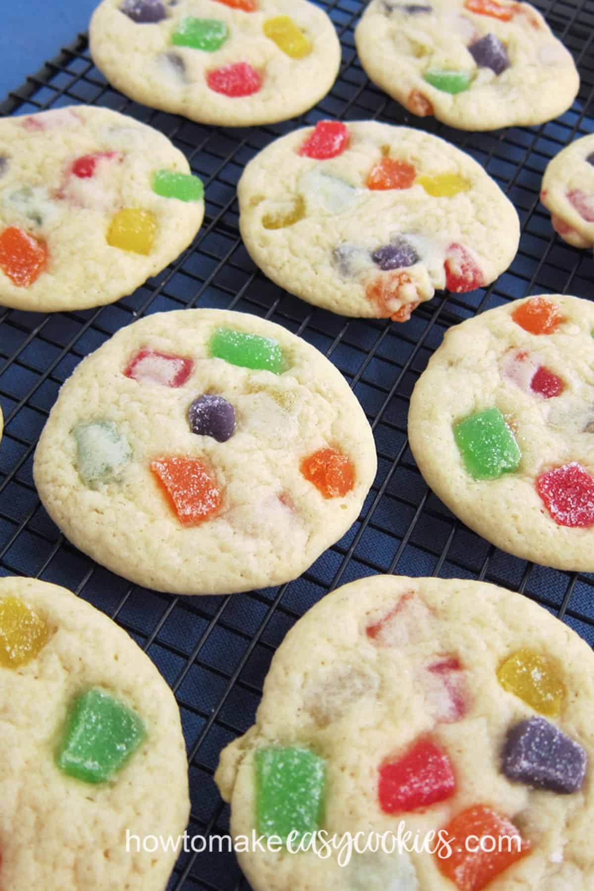 Sugar cookies filled with colorful gumdrops.