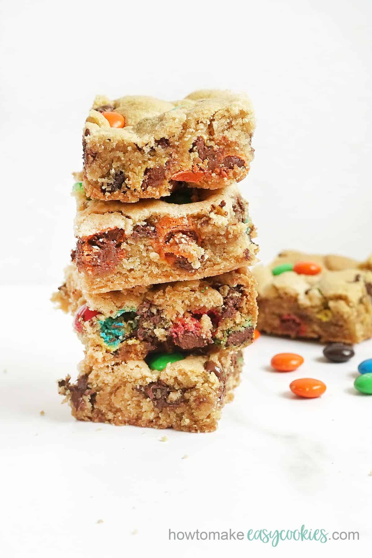 Cookie bars filled with M&M candies 