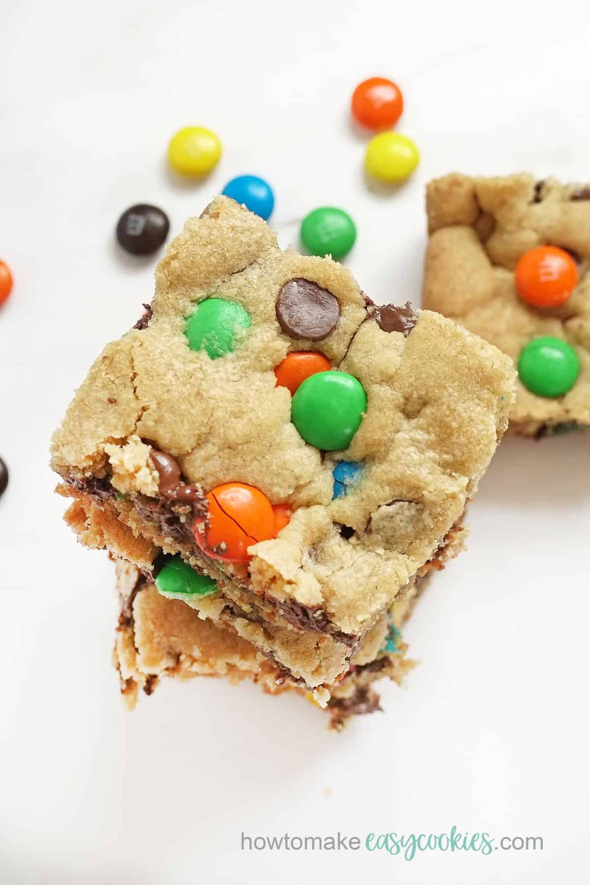 bar cookies with M&Ms and chocolate chips