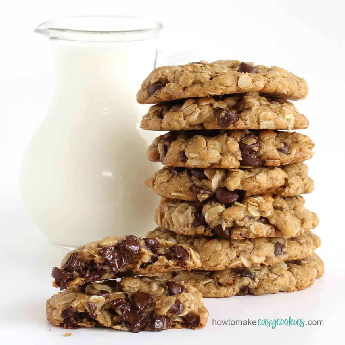 the best chocolate chip oatmeal cookies served with milk