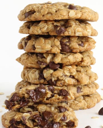 oatmeal chocolate chip cookies with gooey melted chocolate