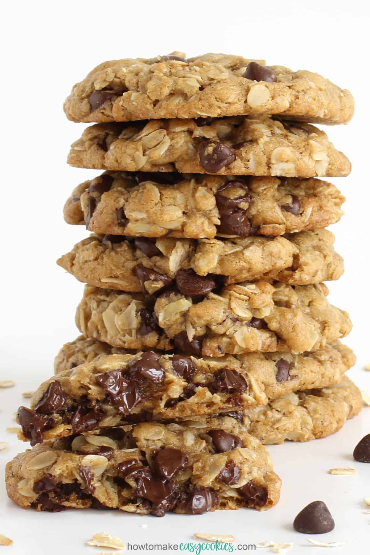 oatmeal chocolate chip cookies with gooey melted chocolate