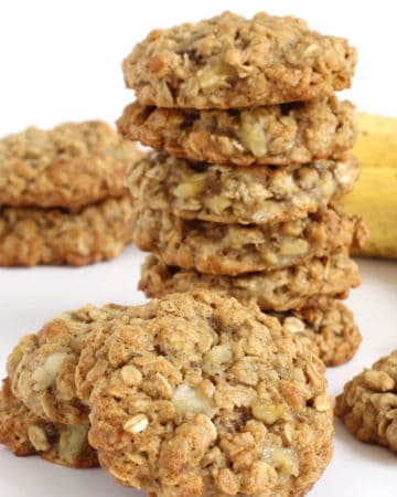 soft and chewy oatmeal cookies loaded with fresh banana pieces