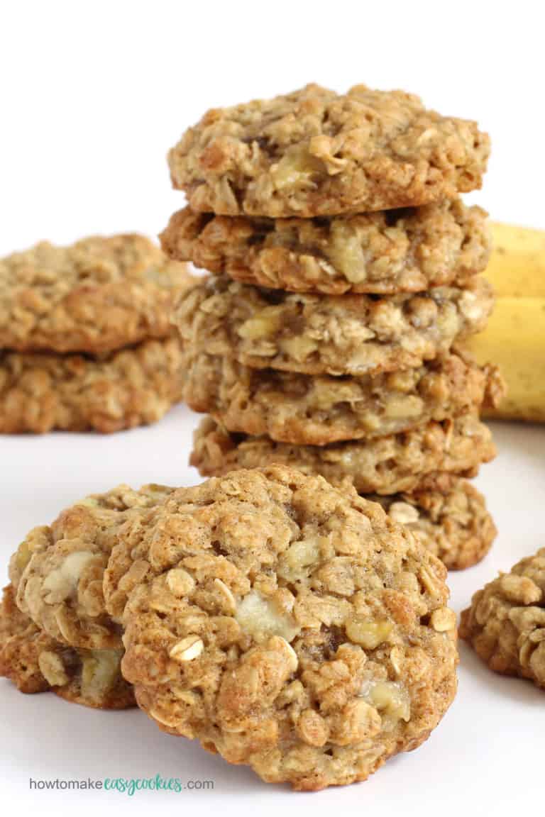 soft and chewy oatmeal cookies loaded with fresh banana pieces