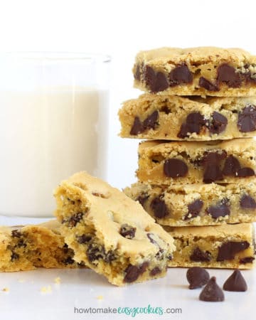 chocolate chip cake mix cookie bars made with Duncan Hines yellow cake mix