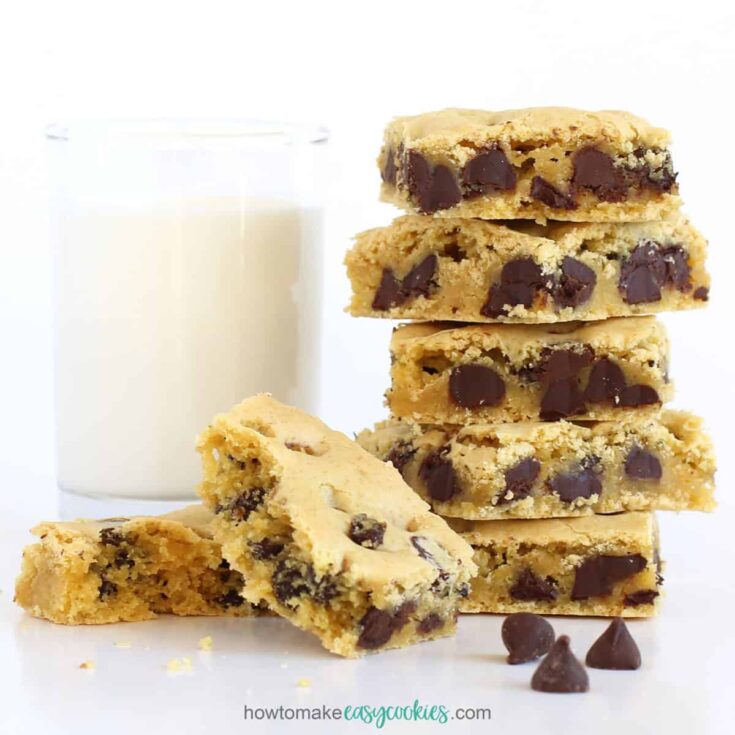 chocolate chip cake mix cookie bars made with Duncan Hines yellow cake mix