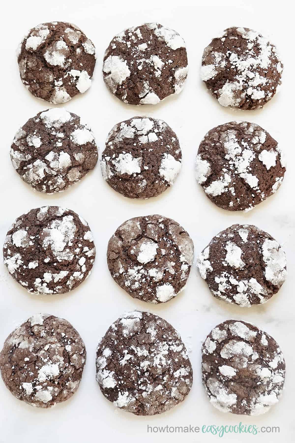 Chocolate crinkle cookies overhead view 