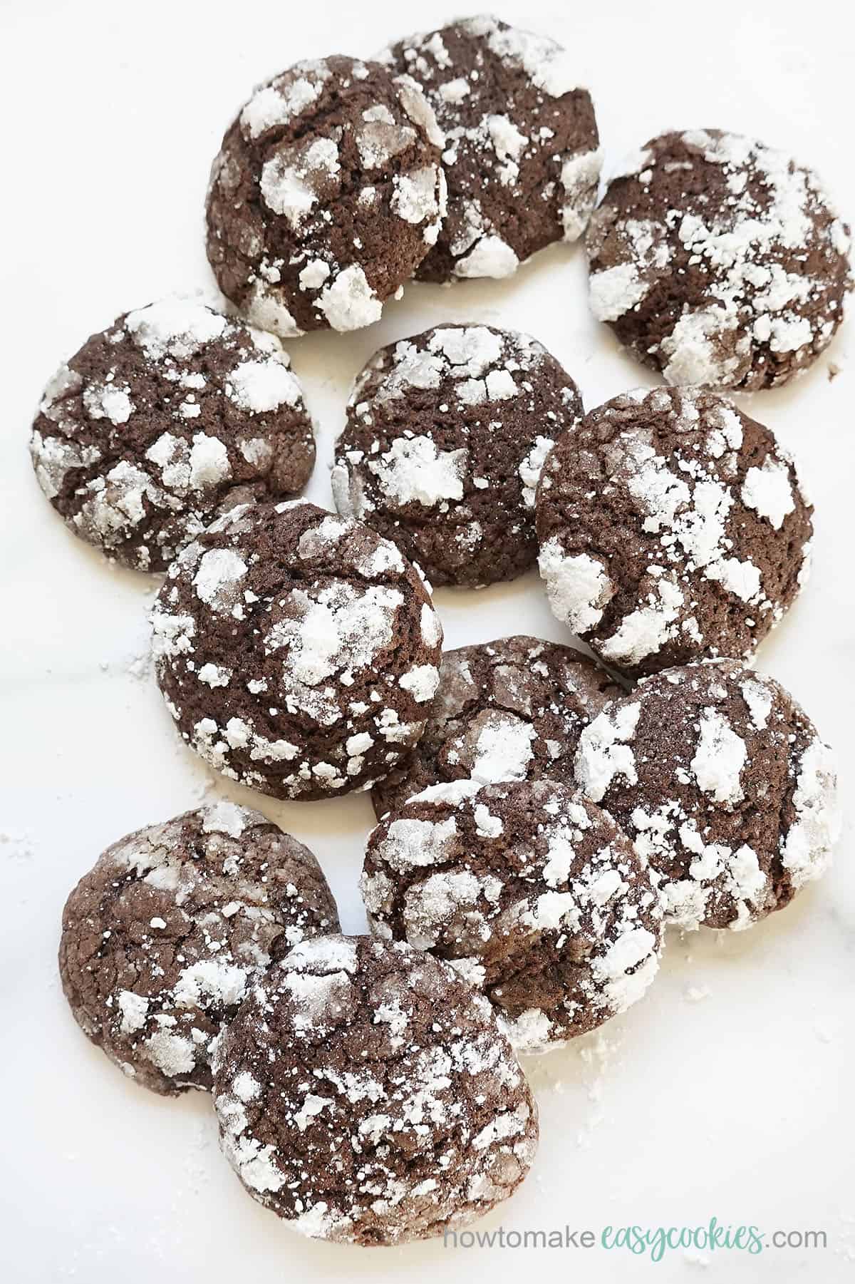 The BEST CHOCOLATE CRINKLE COOKIES -- Lightly crisp on the outside, soft and cakey on the inside, this EASY RECIPE is a favorite.