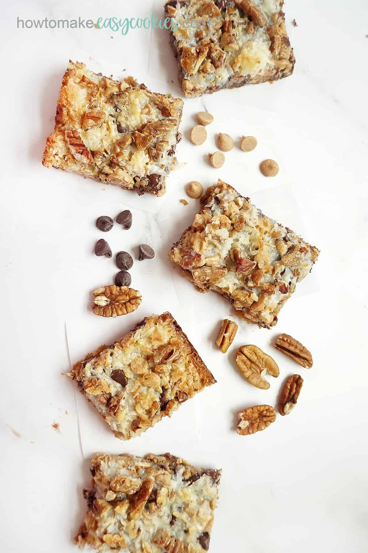 seven layer magic bars with pecans and chocolate chips. 