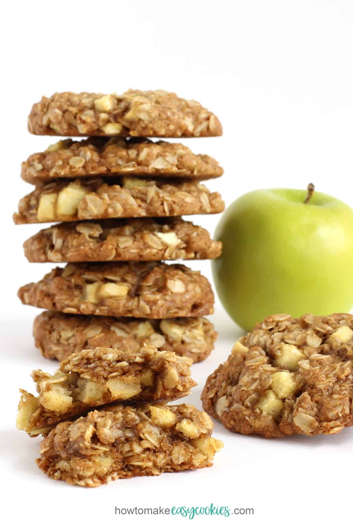 Apple Cinnamon Oatmeal Cookies with pieces of fresh Granny Smith apples