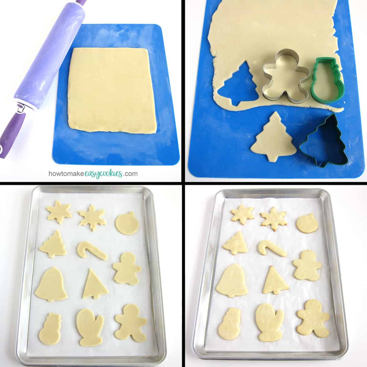 roll out cream cheese cookie dough then cut out using Christmas cookie cutters