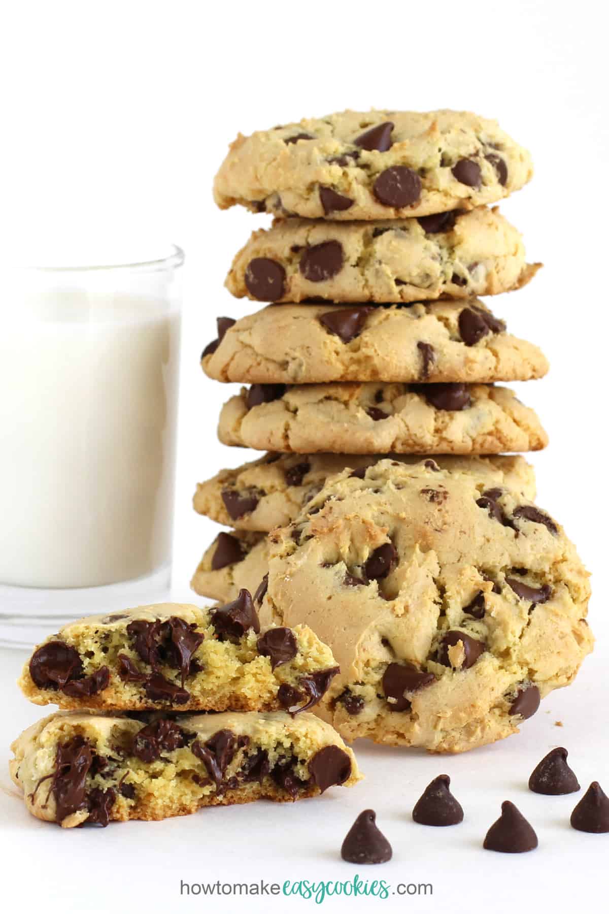 cake mix chocolate chip cookies with gooey semi-sweet chips inside