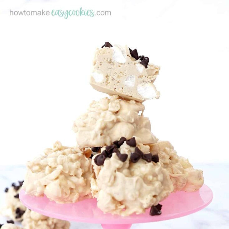 no bake avalanche cookies on pink cake plate