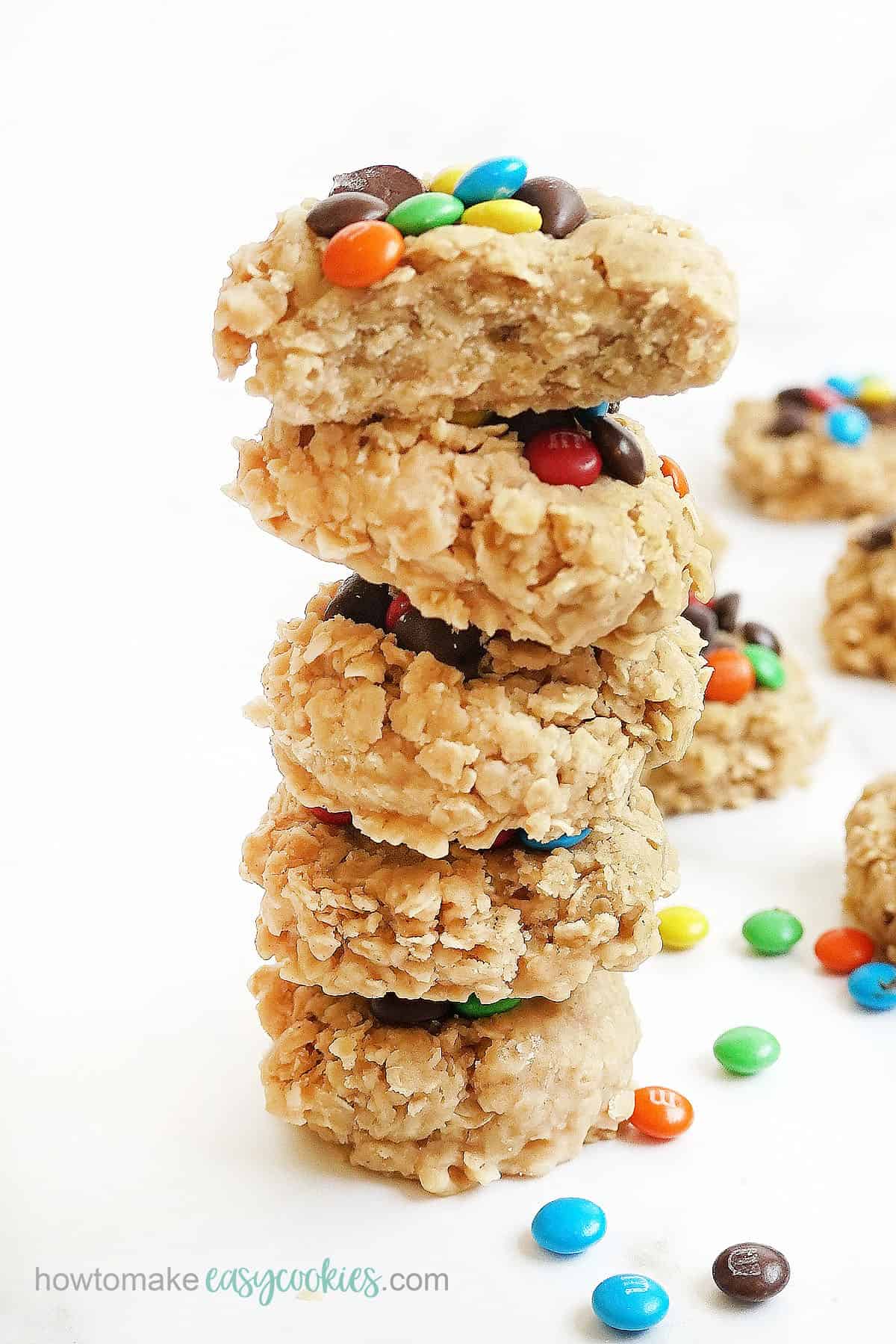 no bake oatmeal, peanut butter cookies with M&Ms and chocolate chips