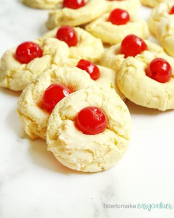 image of pineapple cookies from cake mix topped with cherries