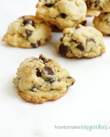 close-up of chocolate chip pudding cookies
