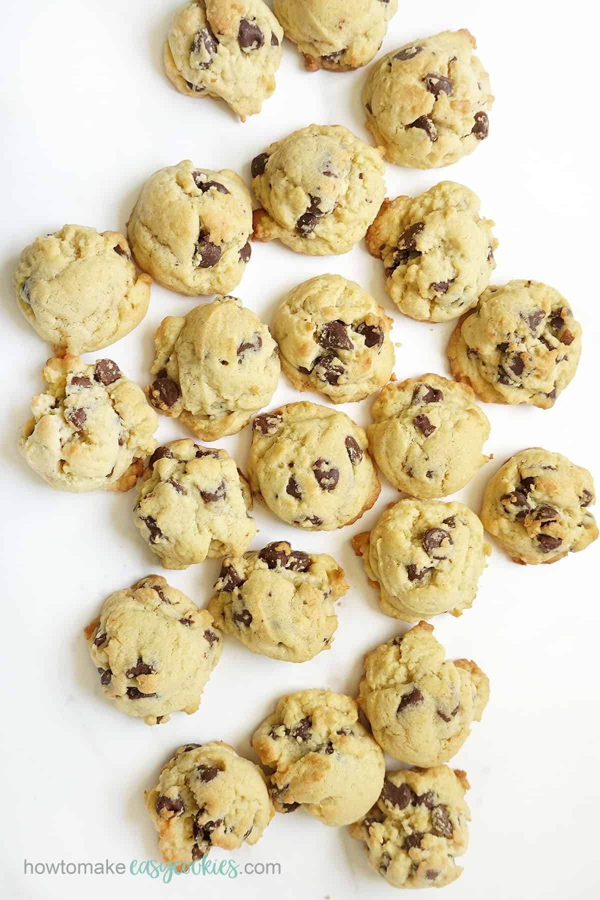 overhead view of chocolate chip pudding cookies