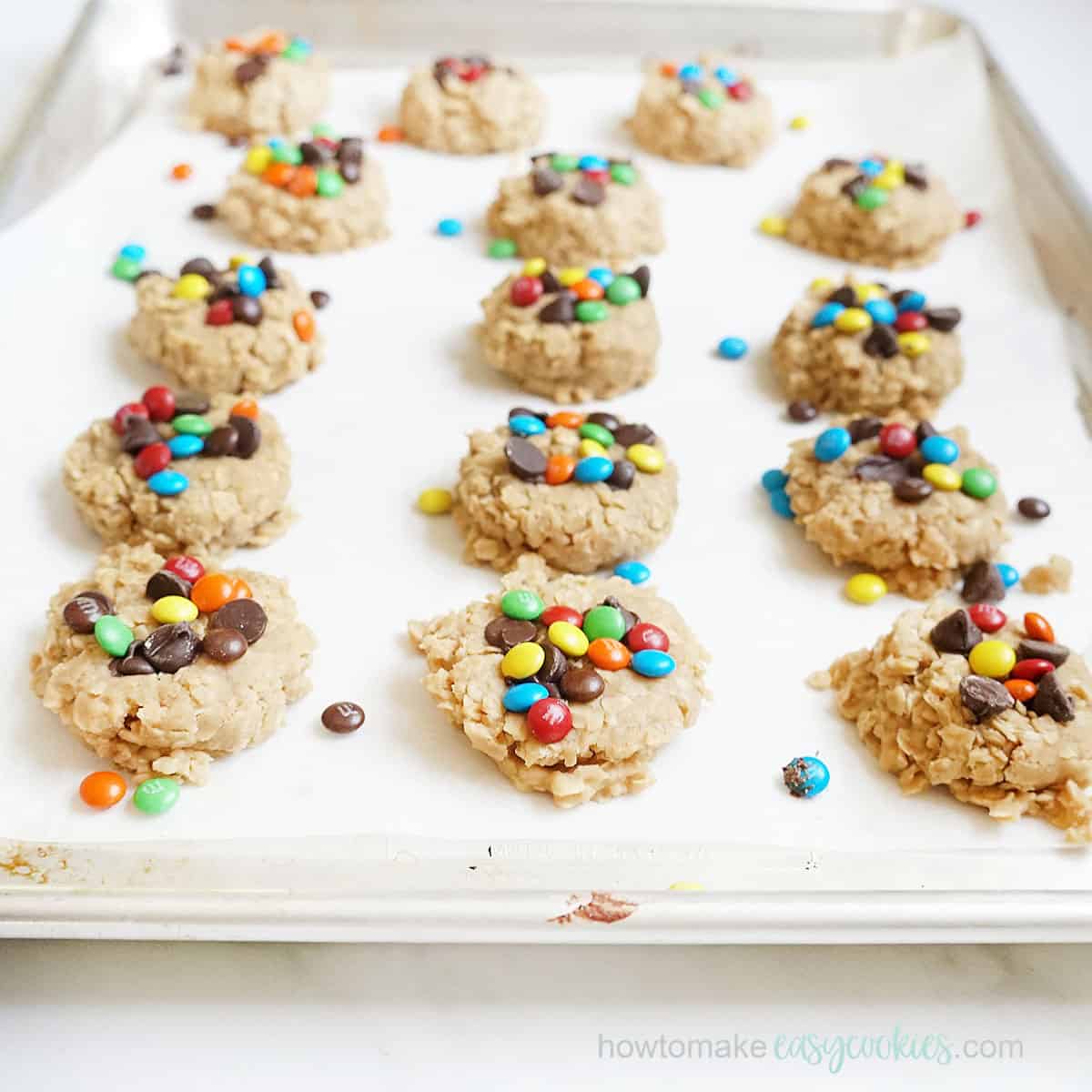 no bake monster cookies on baking tray