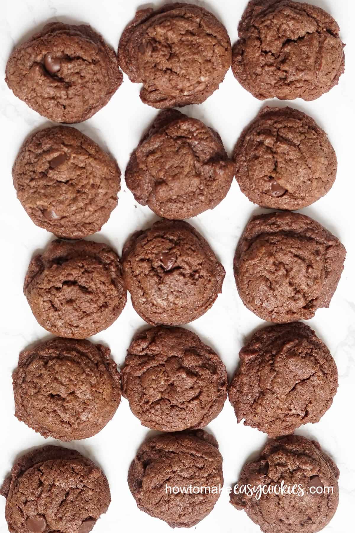 overhead view of chocolate brownie cookies