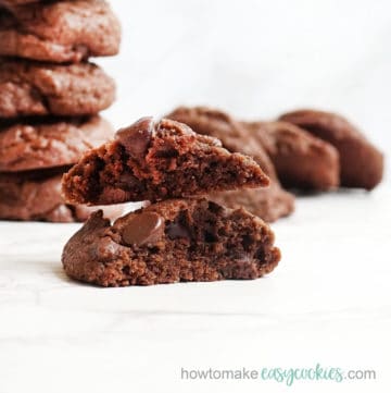 close up of warm, chocolatey brownie cookies