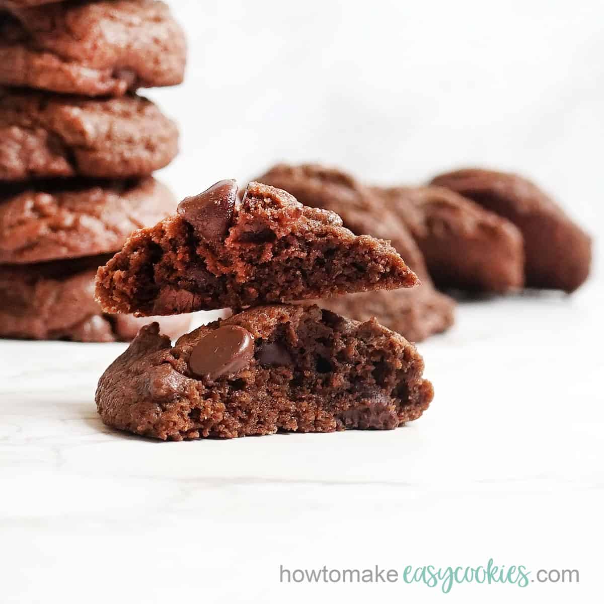 close up of warm, chocolatey brownie cookies