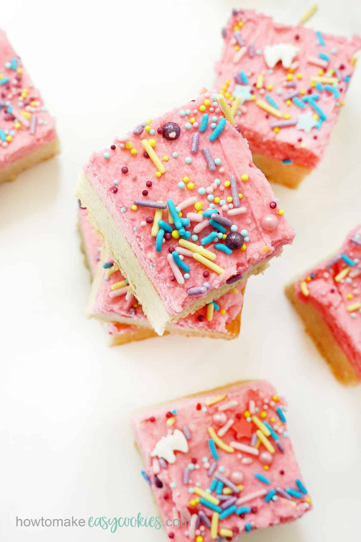 overhead view of frosted sugar cookie bars