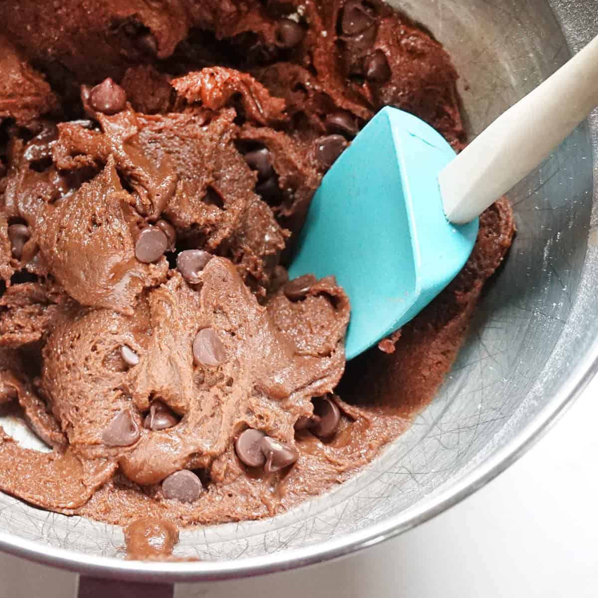 brownie cookies dough in mixing bowl