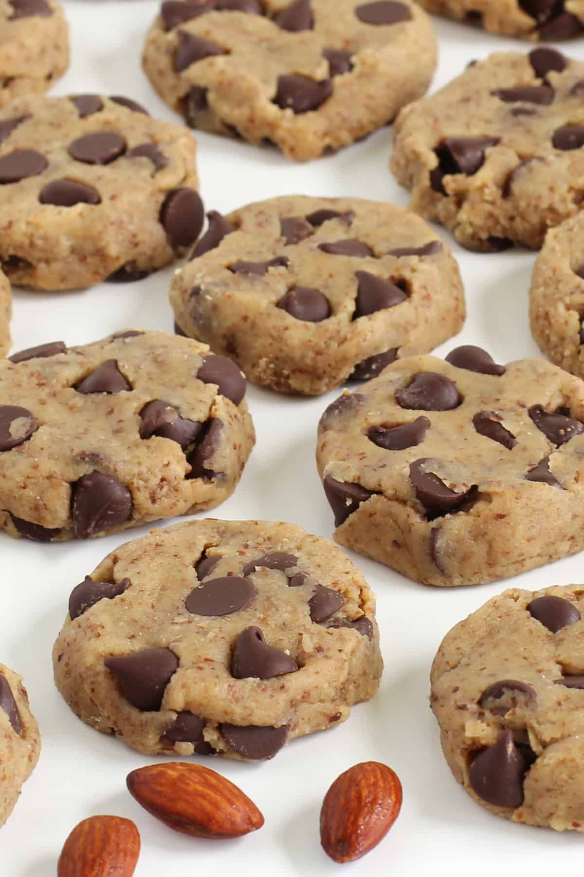 no-bake chocolate chip cookies made with almond flour
