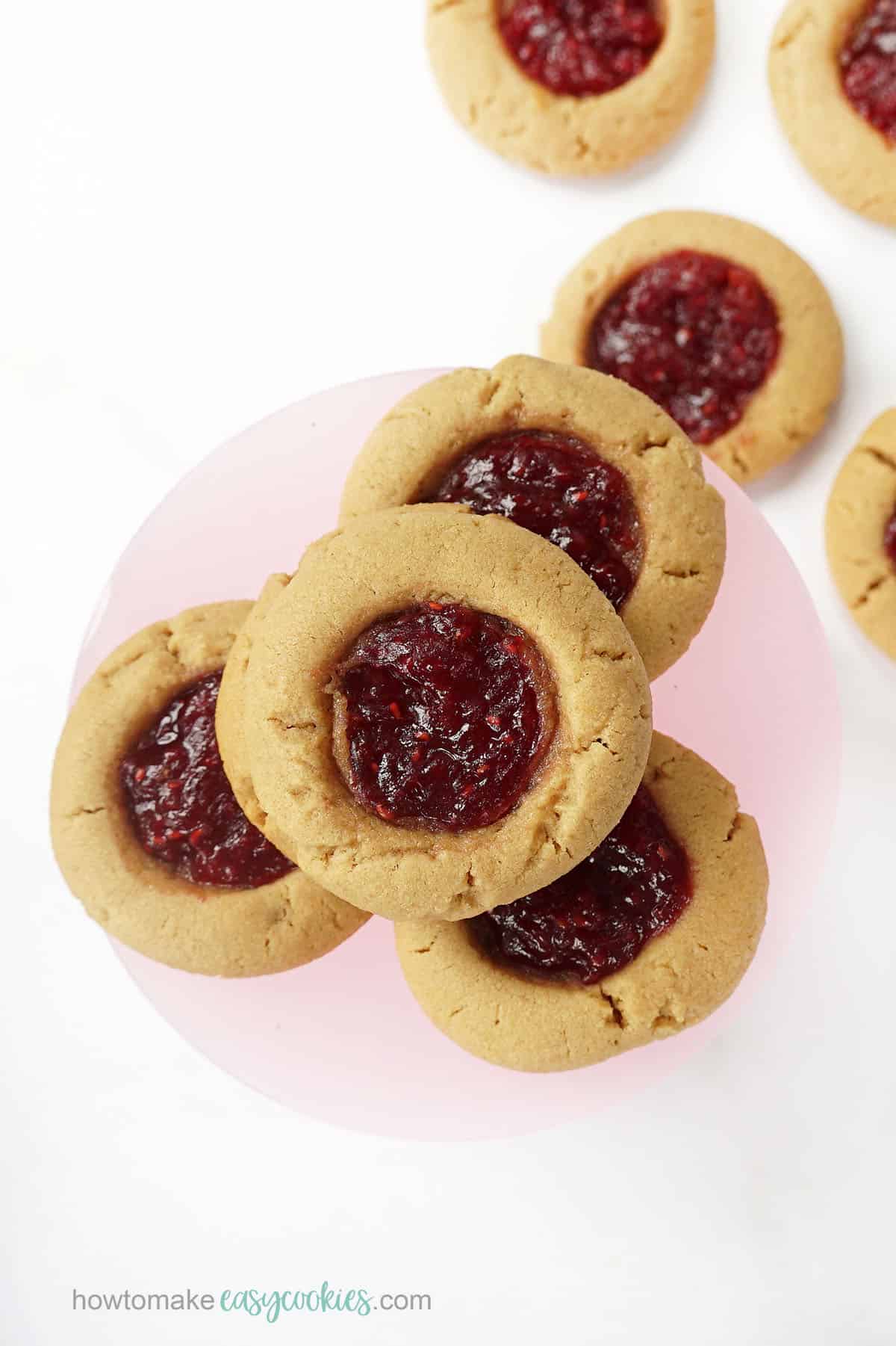 thumbprint peanut butter cookies with raspberry jam