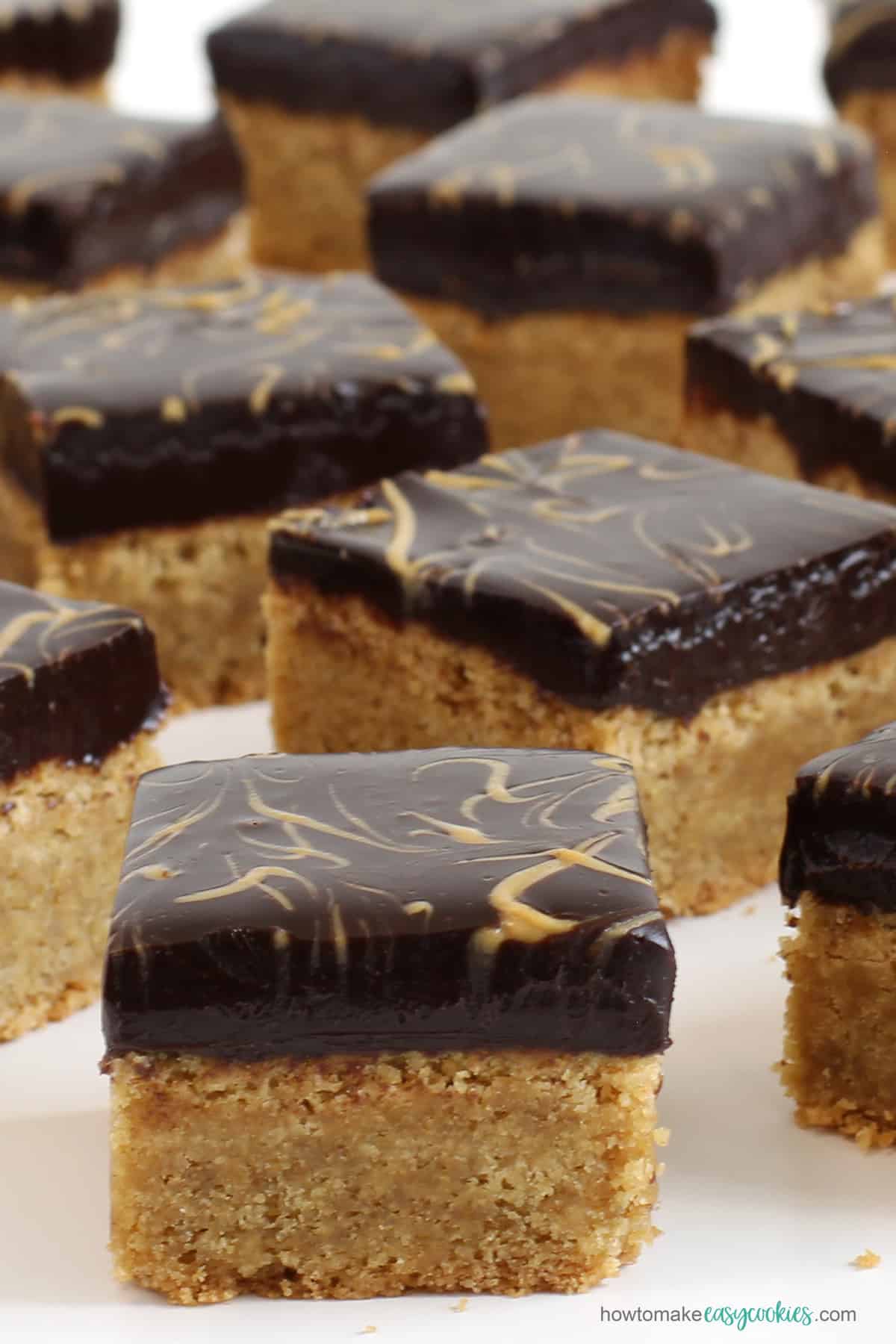 chocolate ganache topped peanut butter cookie bars