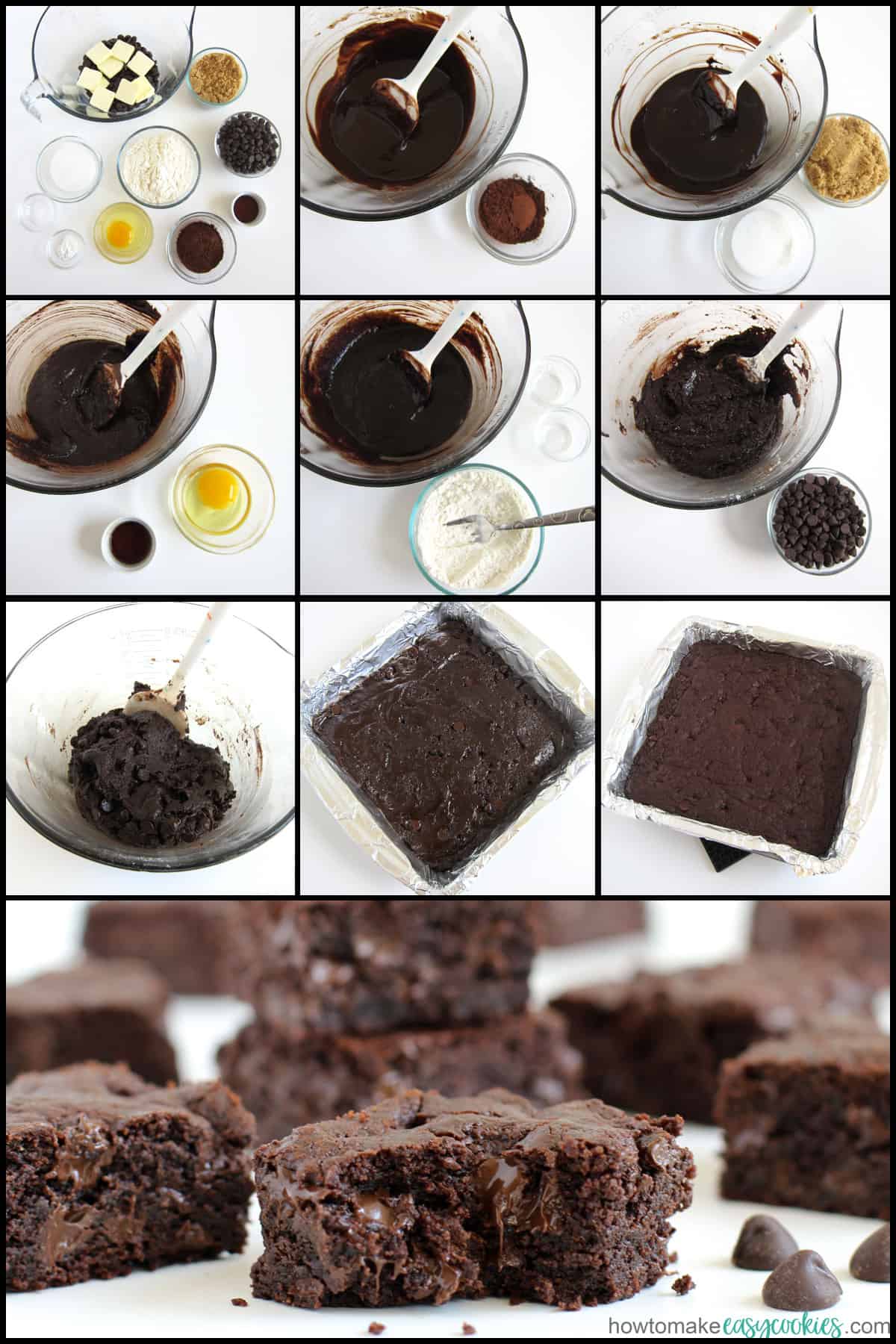 making double chocolate cookie bars using melted chocolate and cocoa powder