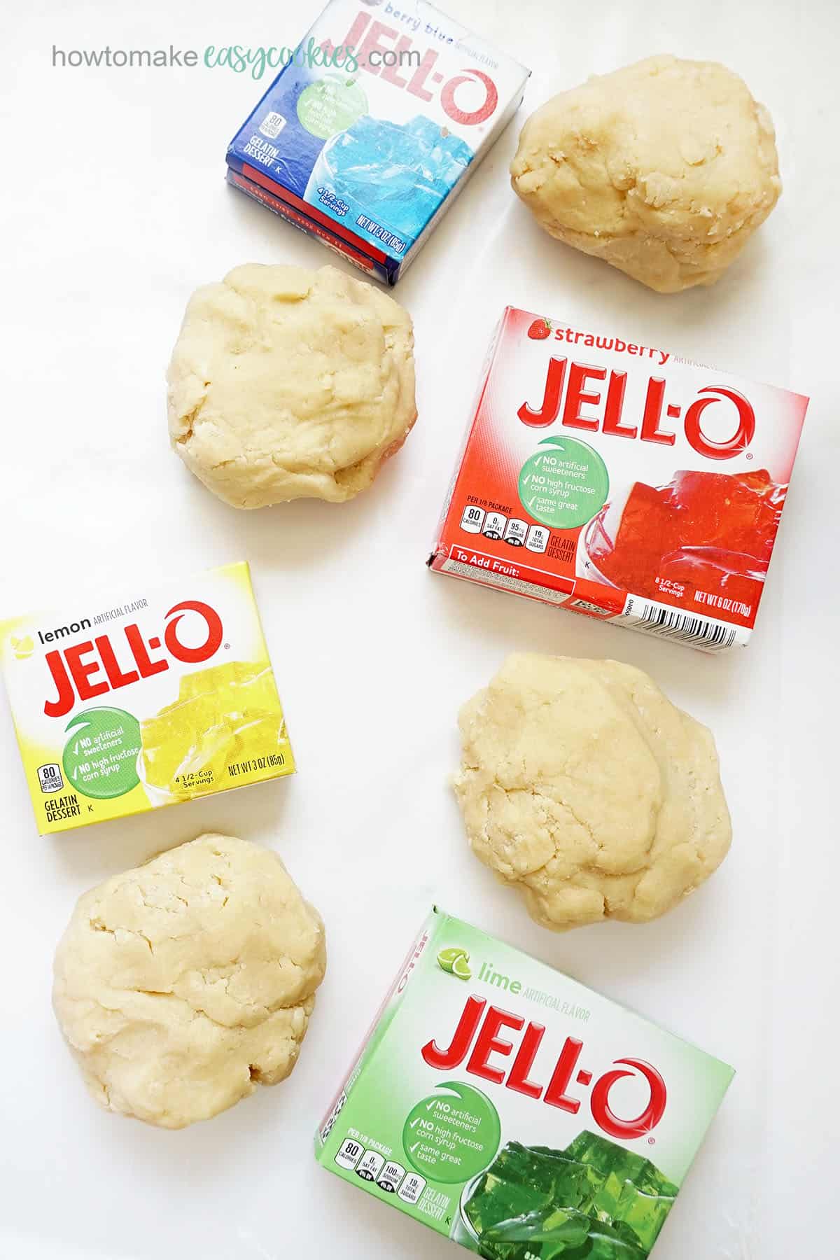 Jello boxes and sugar cookie dough 