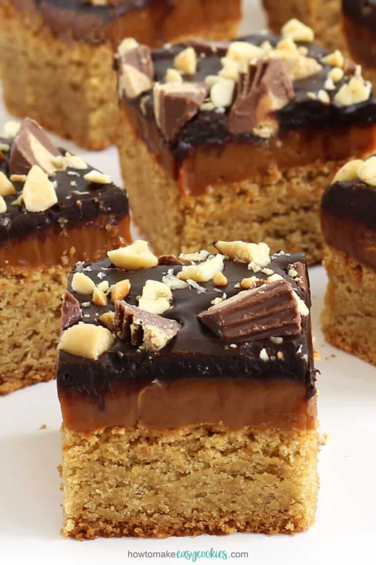 peanut butter caramel cookie bars recipe image