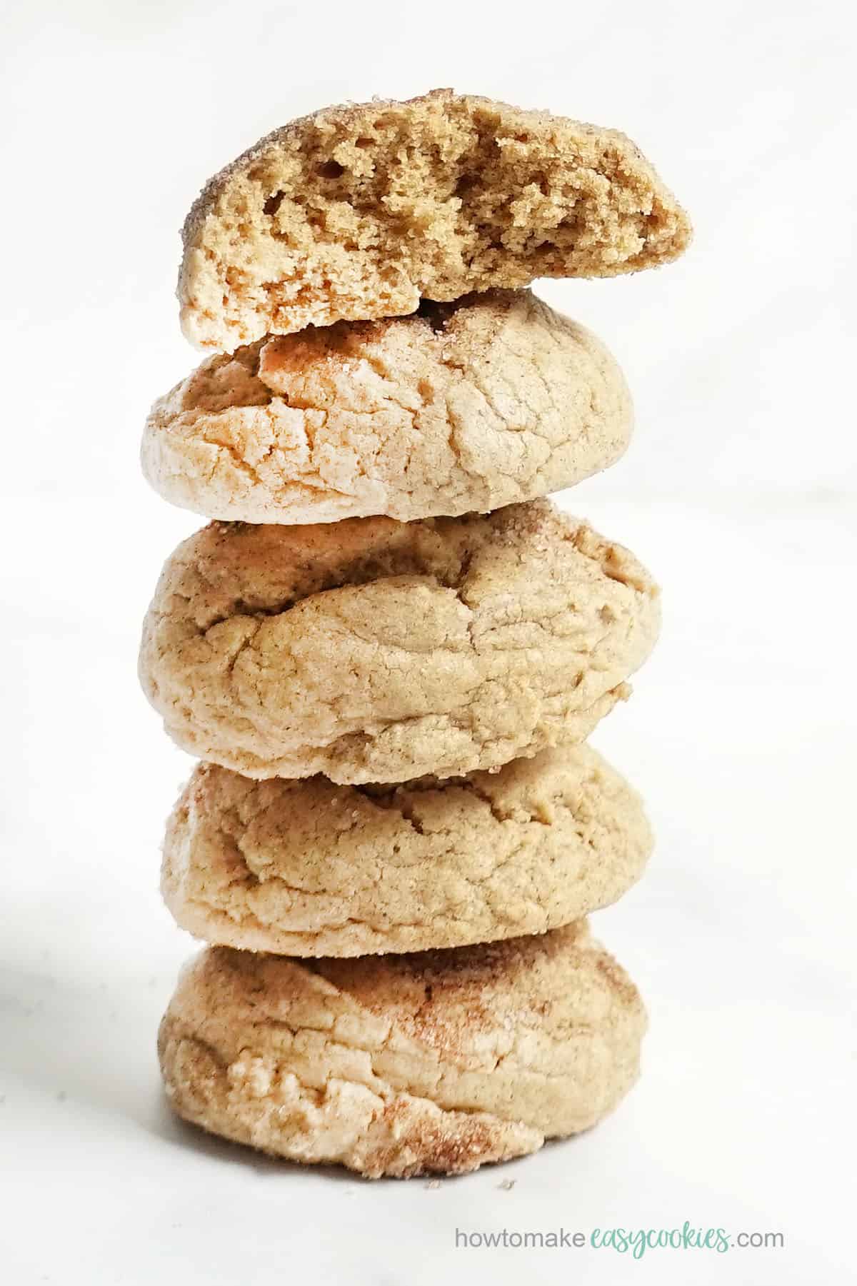 stack of spice cake mix cookies with cinnamon sugar