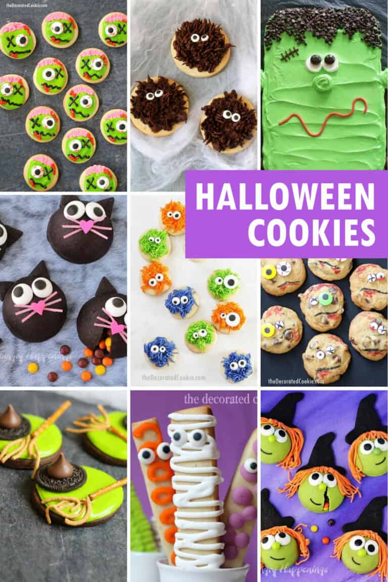 collage of Halloween decorated cookie ideas