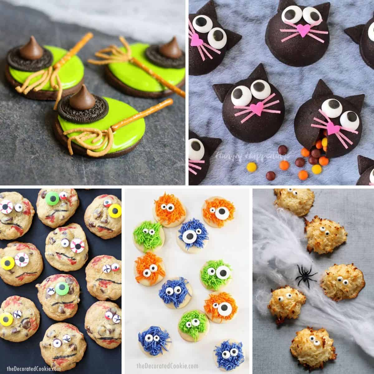 collage of decorated Halloween cookie ideas 