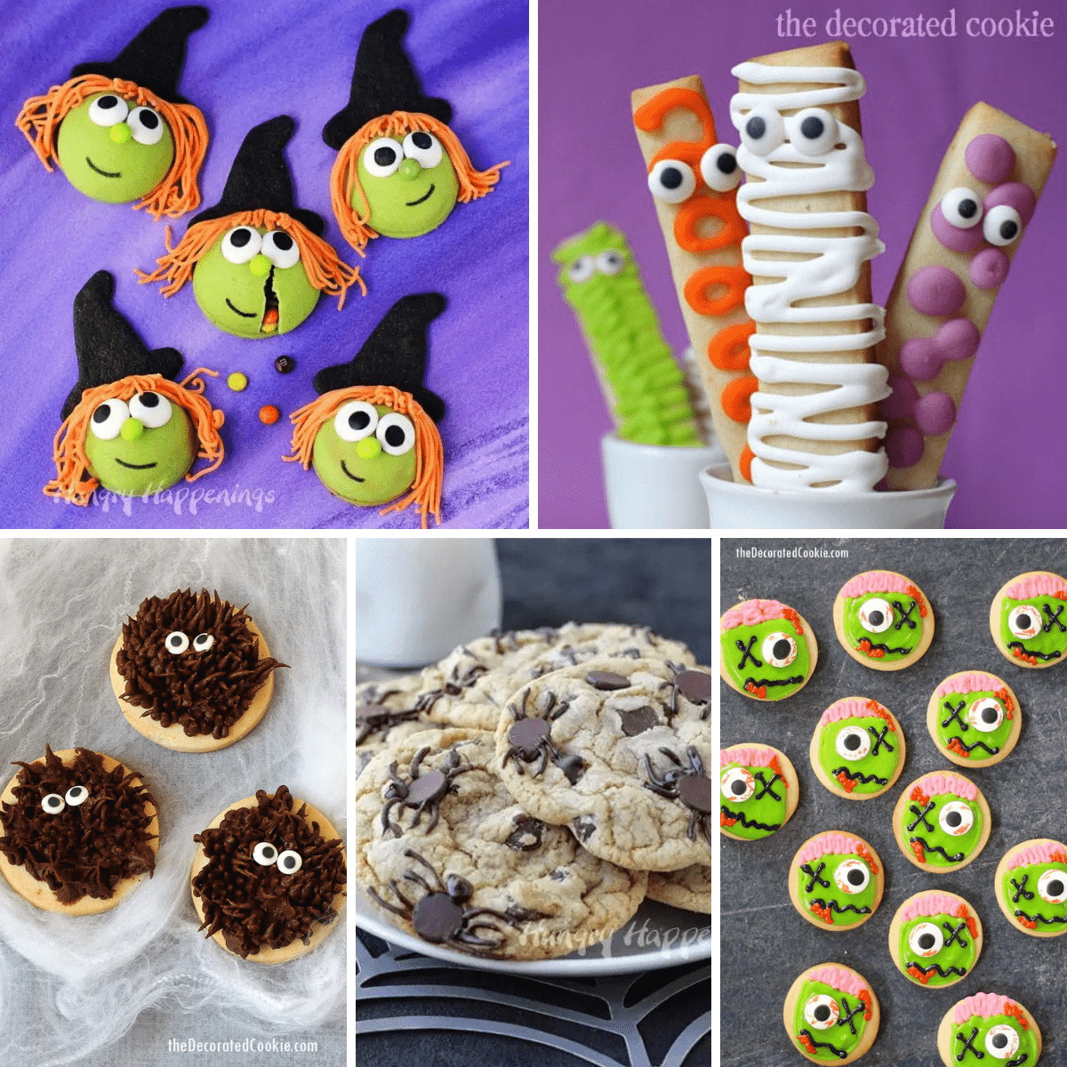 collage of decorated Halloween cookie ideas