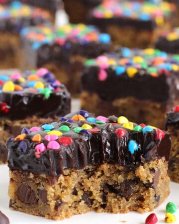 chocolate ganache topped chocolate chip cookie bars recipe image