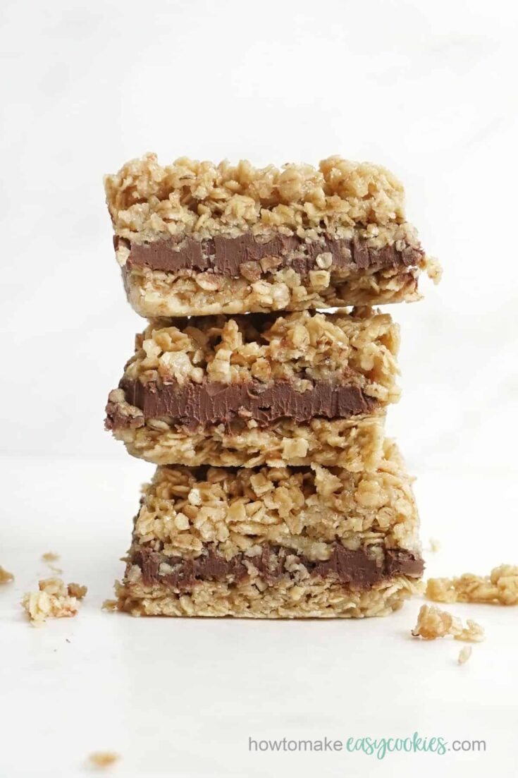 no-bake chocolate peanut butter bars with oatmeal
