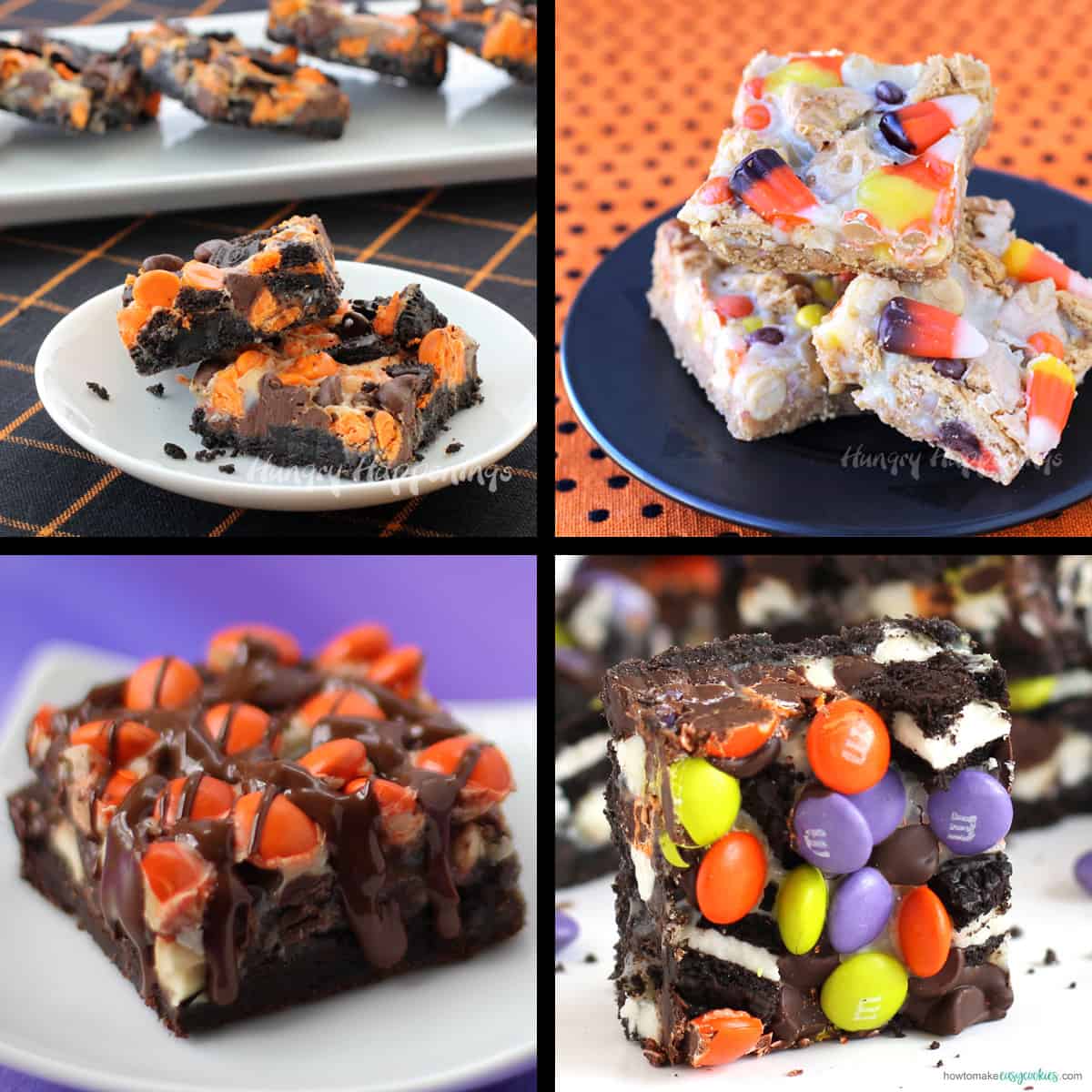 Halloween magic bars including OREO Cookie, candy corn, Reese's Pieces, and M&M bars.