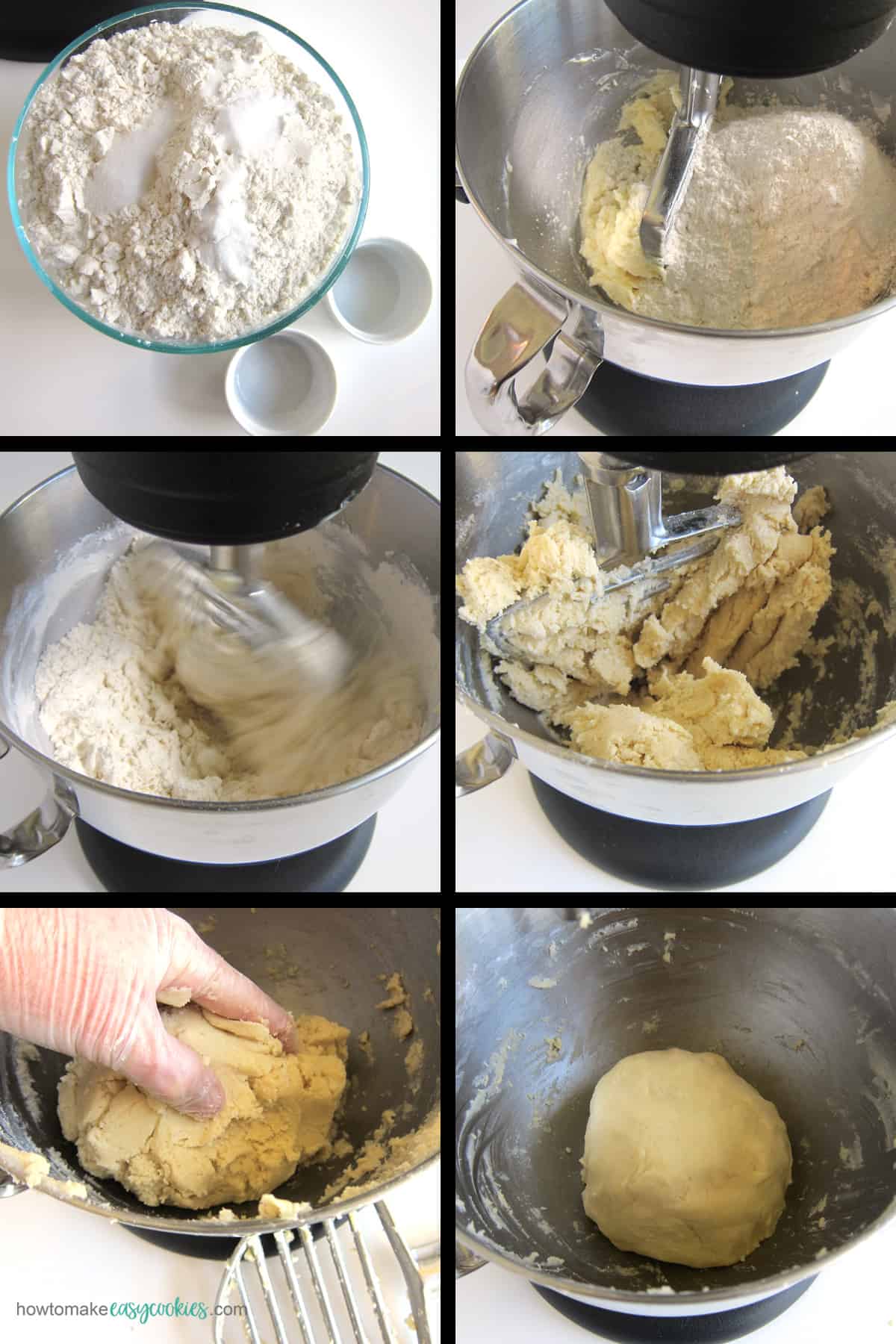mixing dry ingredients into wet ingredients to make sugar cookie dough