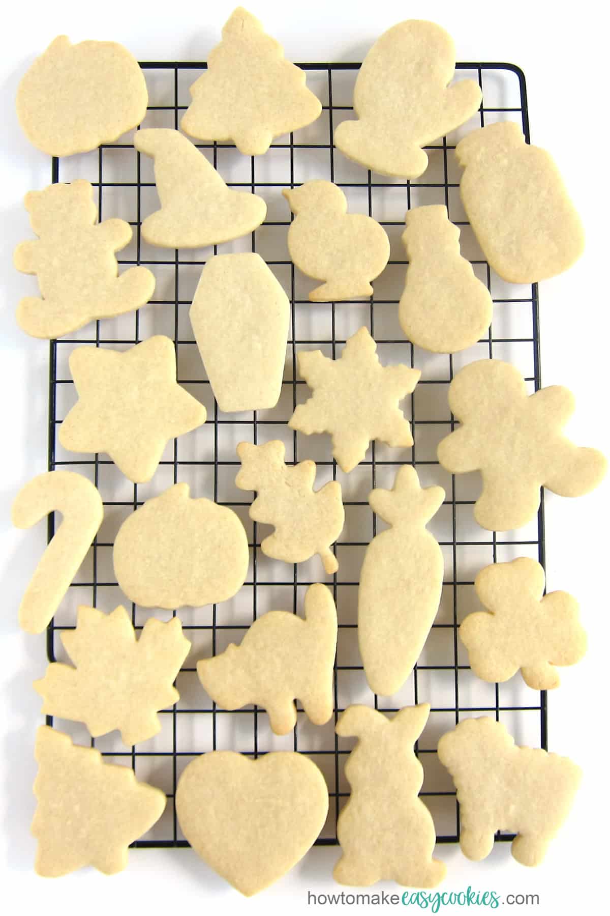 no-spread cut-out cookies sugar cookies on a cooling rack