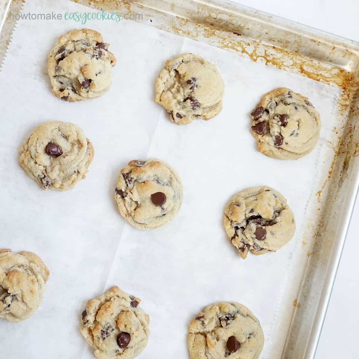 eggless chocolate chip cookies on baking tray