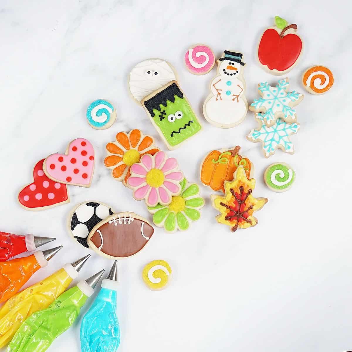 cut-out sugar cookies decorated with icing
