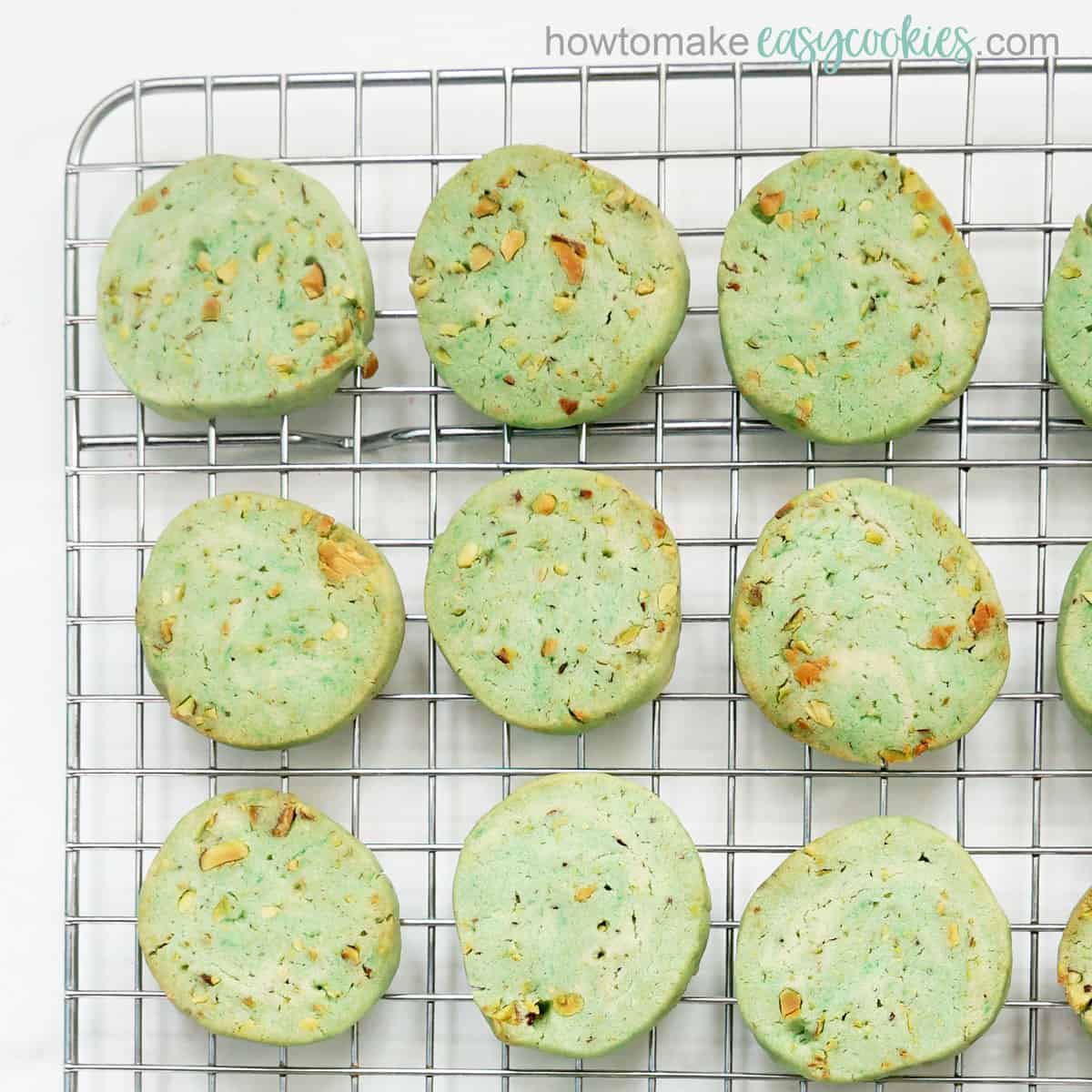 wire rack with refrigerated pistachio cookies