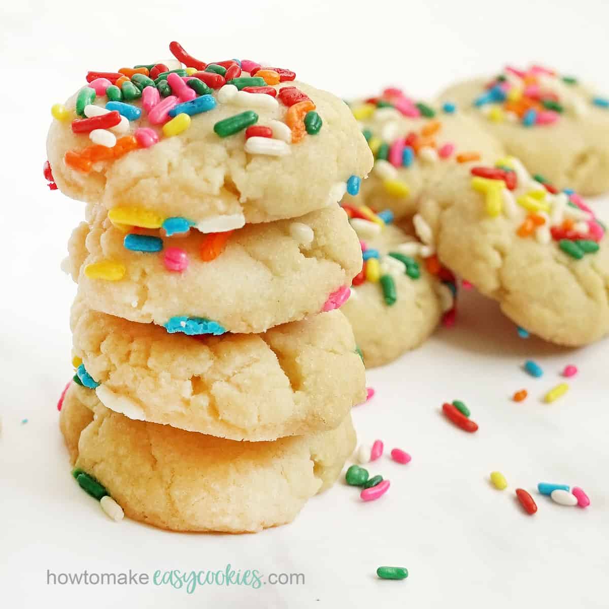 stacked three ingredient sugar cookies with rainbow sprinkles