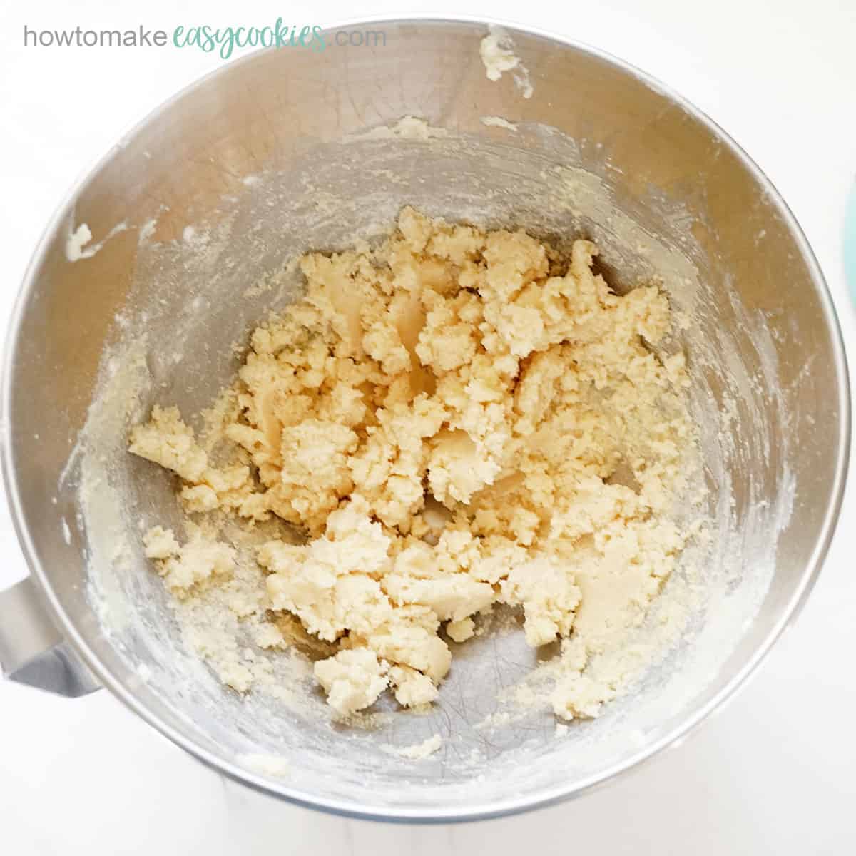 sugar cookie dough in mixer bowl