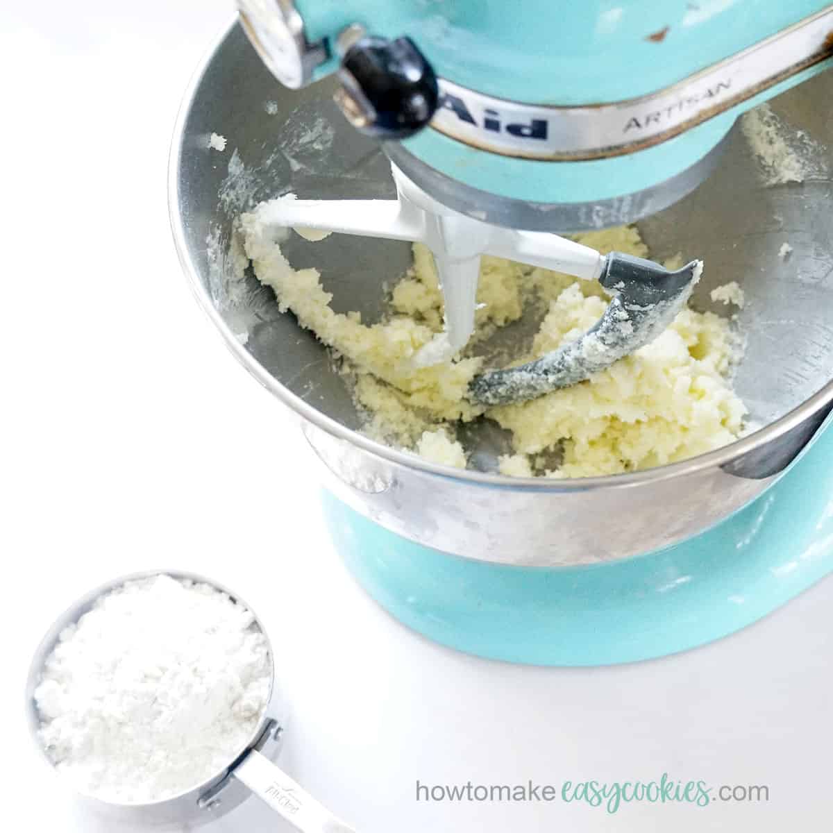 creaming butter and sugar in a standing mixer