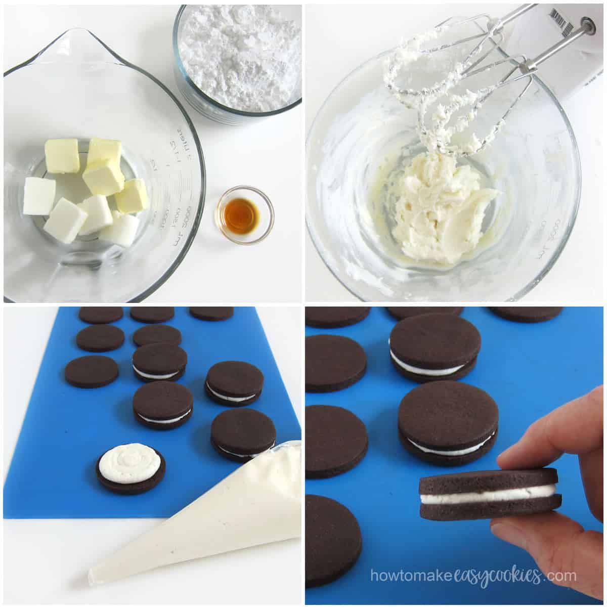 filling homemade OREO Cookies with vanilla creme filling