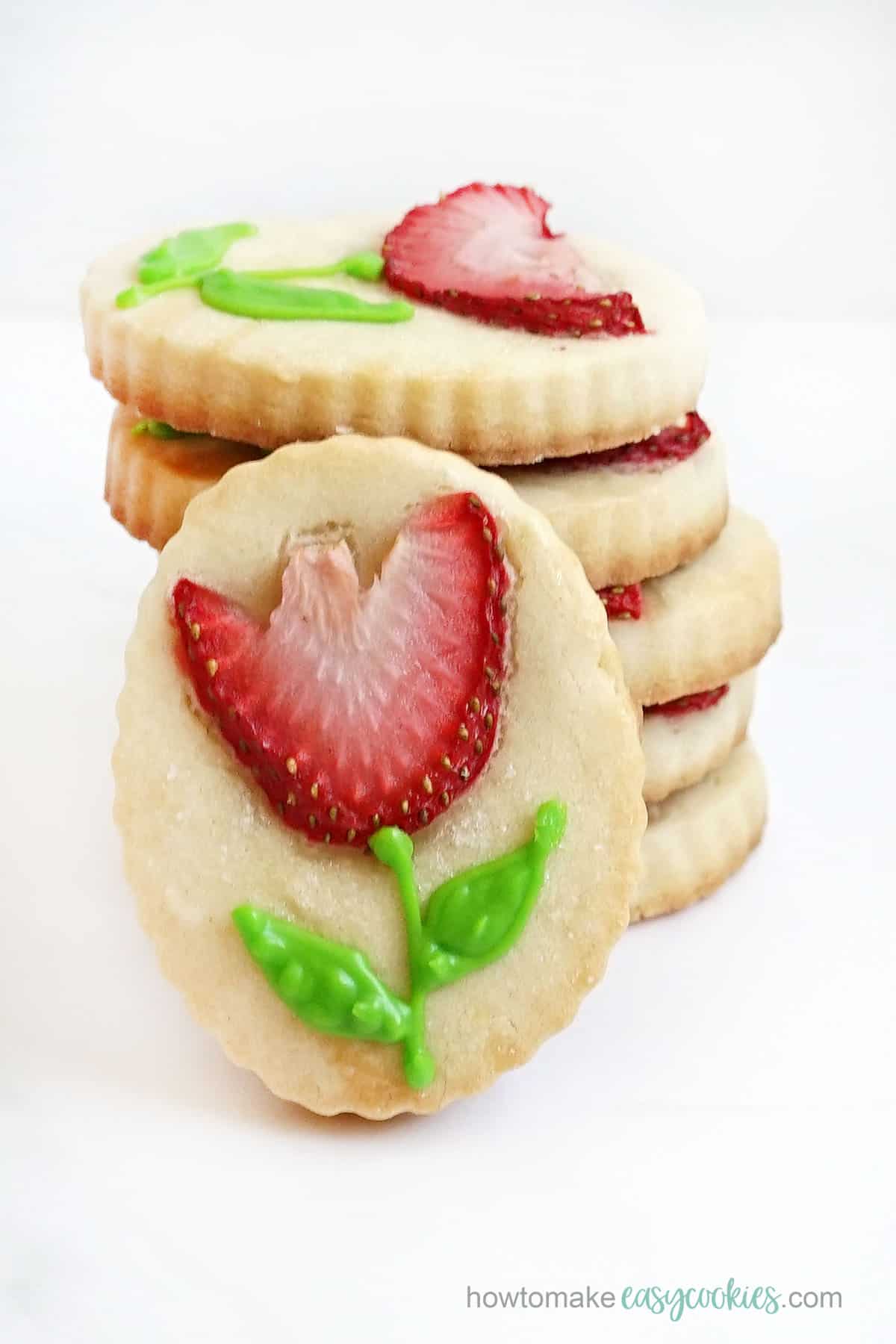 spring flower cookies with fresh strawberries